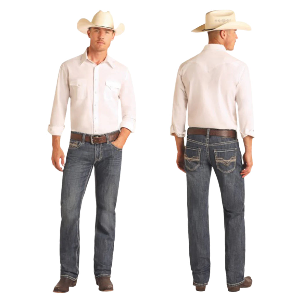 Rock & Roll Men's Dark Vintage Pistol Straight Leg Jeans